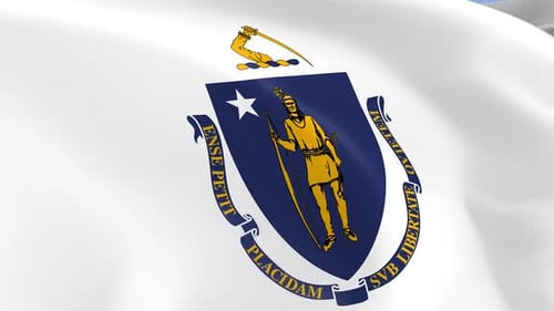 Realistic Waving Flag with Massachusetts State Seal