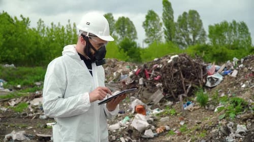 Scientist Uses Tablet at Landfill Site