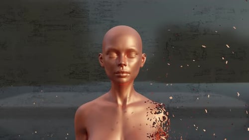 Abstract 3D Human Figure Disintegrating into Metallic Shards