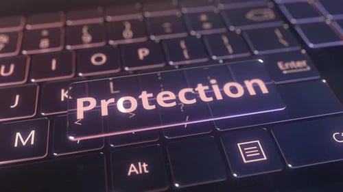 Teclado de computador futurista e chave de proteção transparente