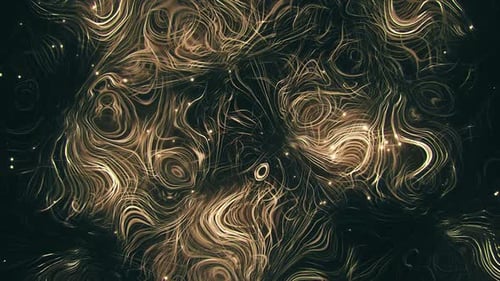 Abstract Golden Flowing Particle Trails Background