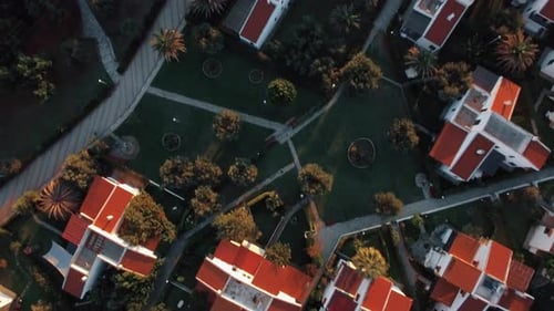Aerial Scene of Villas and Sea with Beach. Holidays in Trikorfo Beach, Greece
