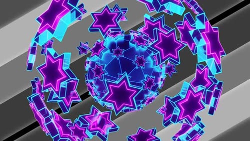 A Ball Of Six Pointed Neon Stars ProRes Alpha 4K