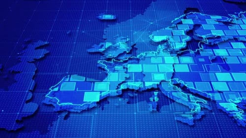 Futuristic Digital Map of Europe with Data Scan Animation