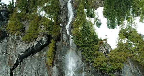 Snow Mountain Icy Water Falls Rainbow Aerial