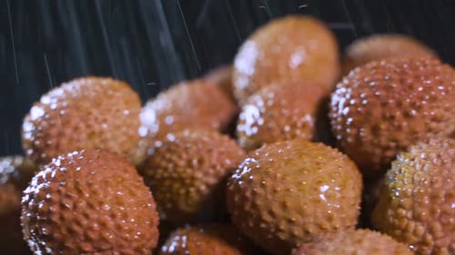 Fresh Lychees Sprayed with Water Close Up