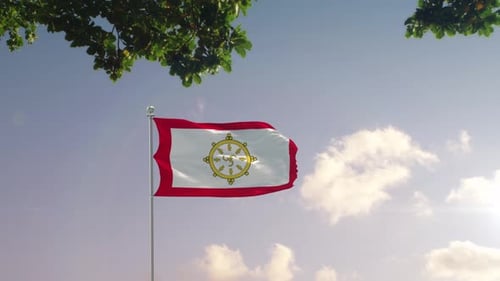 Drapeau du Sikkim avec ville moderne