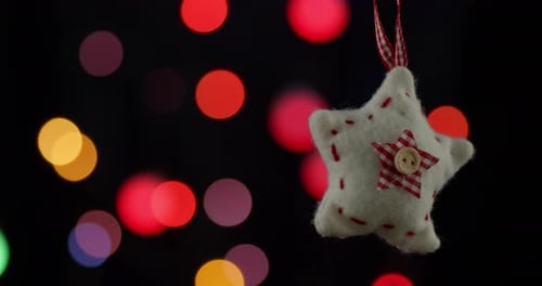 Christmas Decoration Hanging with Holiday Lights Background