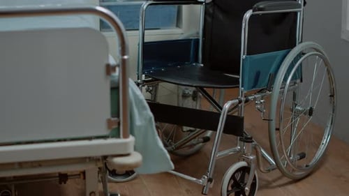 Close Up of Wheelchair in Hospital Ward for Healthcare