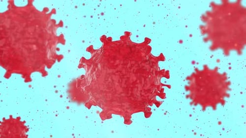 Animated Red Virus Cells Floating in Microscopic View