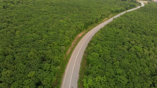 Aerial Shot - Drone Moves Above Road and Forest