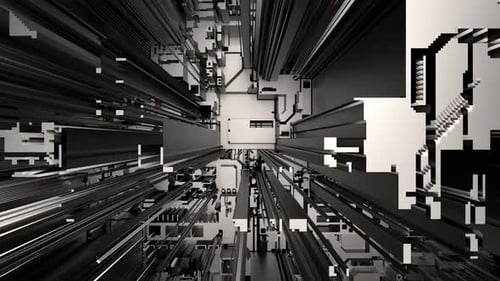 Abstract Futuristic 3D Geometric Aerial Circuitboard City Loop