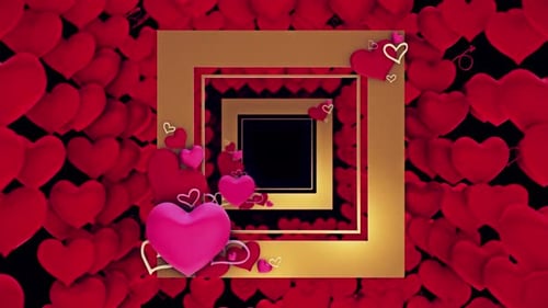 Tunnel of Red Hearts with Golden Square Frame Reveal