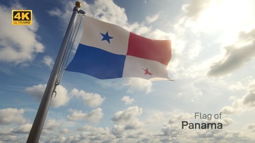 Panama Flag Waving Against Blue Sky with Clouds