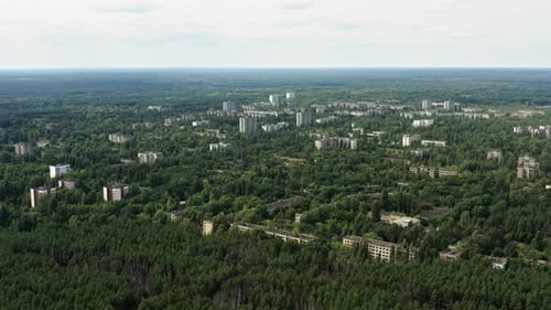 Aerial Top View of the Abandoned City of Pripyat Near Chernobyl Ukraine