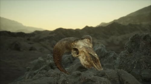 Crâne de bélier mouflon européen dans des conditions naturelles dans les montagnes