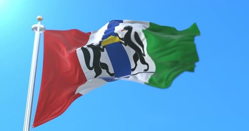 Waving Flag with Red White Green Stripes and Stylized Crest