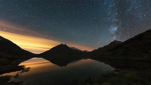 Time Lapse: the Milky way galaxy and stars rotation over the majestic Italian French Alps. Night sky