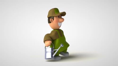 Animated 3D Cartoon Gardener Walking with Watering Can