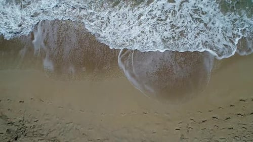 Aerial Ocean Sea Waves and Sunny Tropical Sandy Beach