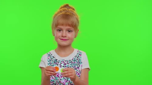 Stylish Child Girl Playing Colorful Squishy Silicone Bubbles Sensory Toy Simple Dimple Pop It Game