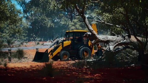 Tractor excavador en Bush Forest