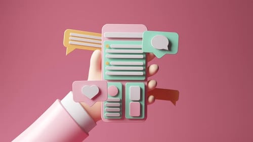 3D Hand Holding Smartphone with Social Media Icons