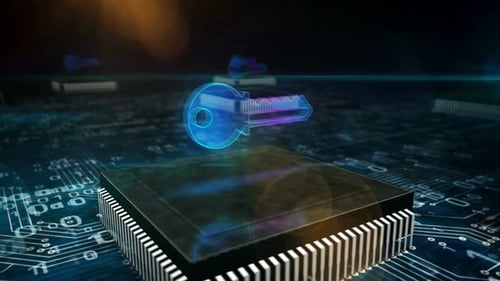 Cyber security key symbol loopable 3d