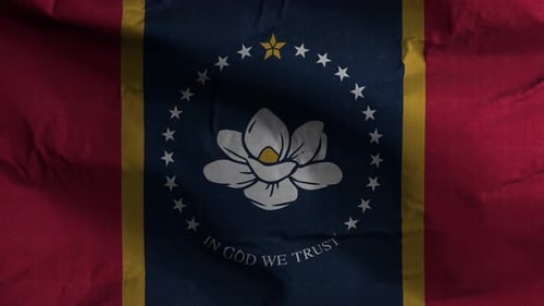 Mississippi State Flag Waving with Realistic Fabric Texture