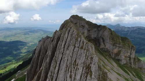 Drone over the Shafler mountain ridge in Appenzell Alps, Switzerland, Europe