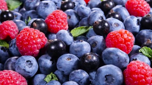 Berries Close Up with Blueberries and Raspberries