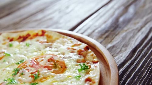Baked pizza with cherry tomato toppings