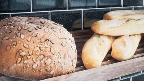 Bakery Display with Assorted Freshly Baked Breads