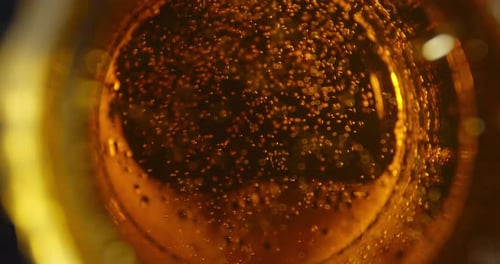 View From Under the Glass of Beer, Bubbling While Pouring,