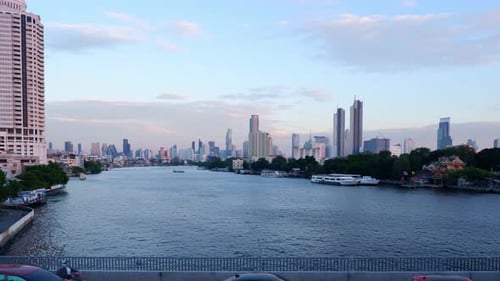 4K Time lapse, Boat traffic in the Chao Phraya River in the city center