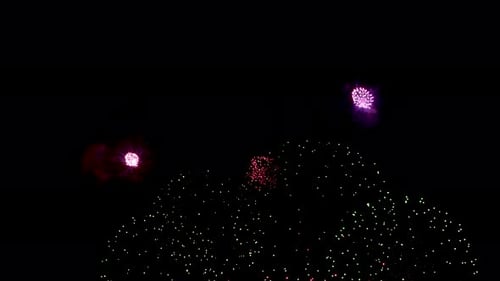 Brilliant and Colorful Fireworks Explode in the Night