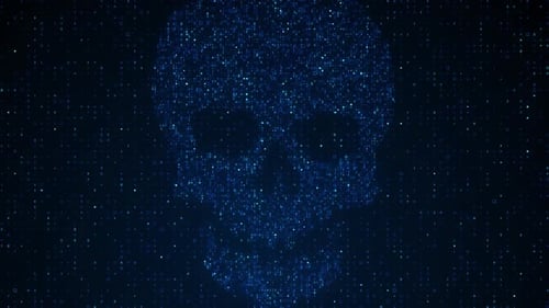 Futuristic Digital Skull Forming from Data Characters Background