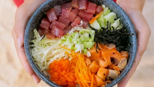 Close Up of a Colorful Poke Bowl