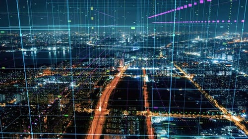 smart Connected city skyline. Futuristic network concept, city Technology.