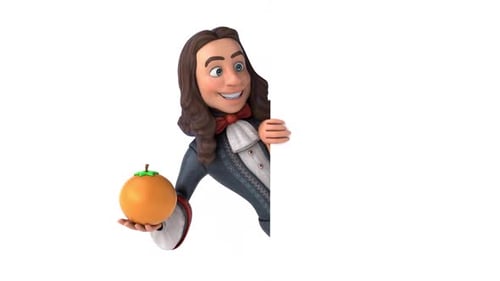 3D Cartoon Lord Peeking with an Orange