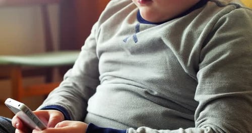 Young Boy Using Mobile Phone Indoors