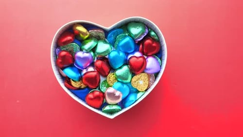 Chocolate Heart Candies in Heart Shaped Box