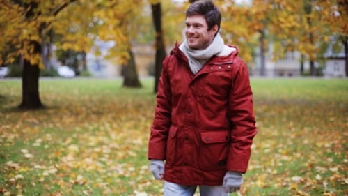 Happy Young Couple Meeting In Autumn Park 4