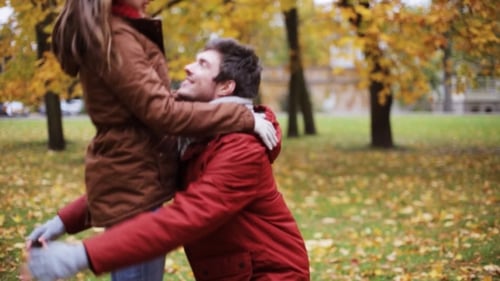 Happy Young Couple Meeting In Autumn Park 7