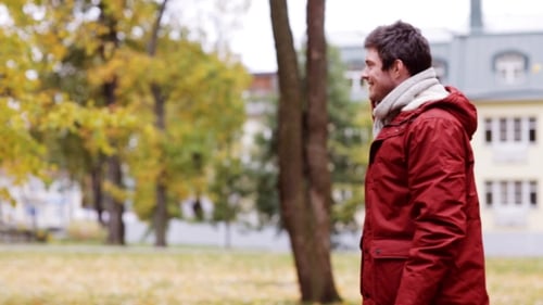 Happy Young Couple Meeting In Autumn Park 27