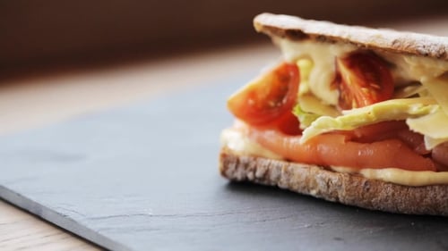 Plato Sandwich Panini Salmón Sobre Piedra 37