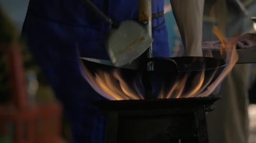 Cooking Dish In Wok On Open Fire, Thailand
