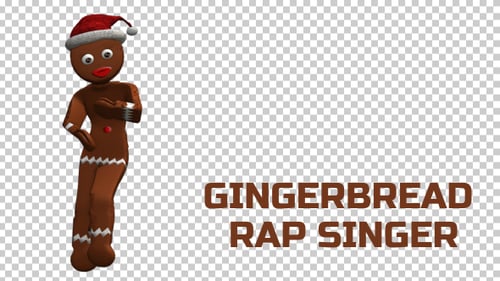Animated Gingerbread Man Dancing in Santa Hat