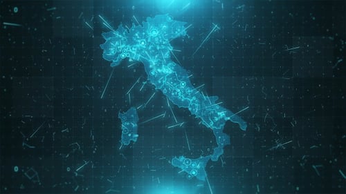 Futuristic Digital Map of Italy with Network Data Connections