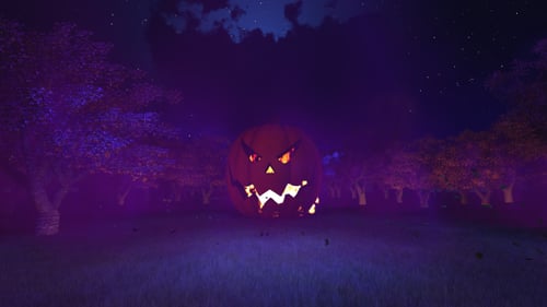 Spooky Jack-O'-Lantern in Halloween Night Forest Scene